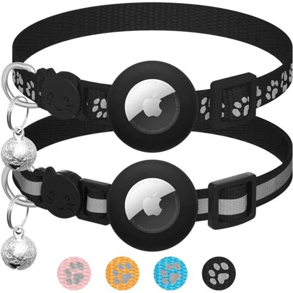 2 Pack Airtag Cat Collar Breakaway with Bell,Reflective Kitten Collar Apple tag